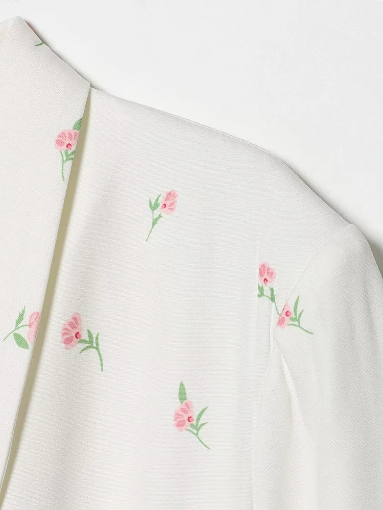 European style new women's fashion versatile and elegant printed long-sleeved waist-cinching blazer jacket