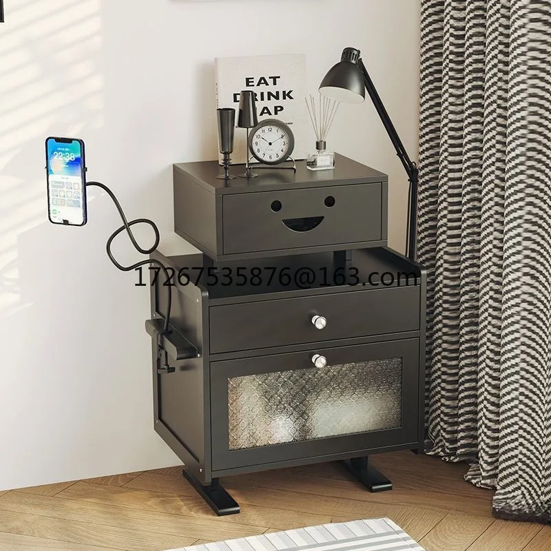 

Home ins wind robot modern simple living room bedside locker side cabinet bedroom black storage bedside table
