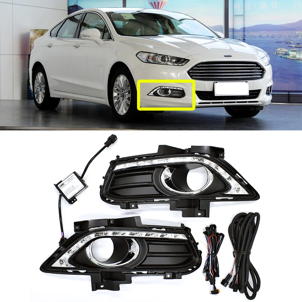 Fog Lamp Fit For Ford Mondeo 2013 2014 2015 2016 White LED DRL Daytime Running Lights LED Daylight Headlight Accessories