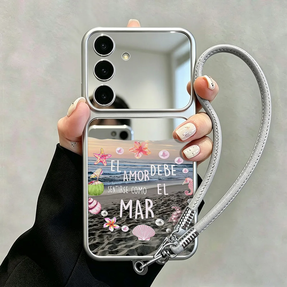 Luxury Make UP Mirror Case For Samsung A57 A56 A55 A54 A37 A36 A35 A26 A17 A16 A07 A06 S26 Ultra S25 S24 S23 With Phone Lanyard