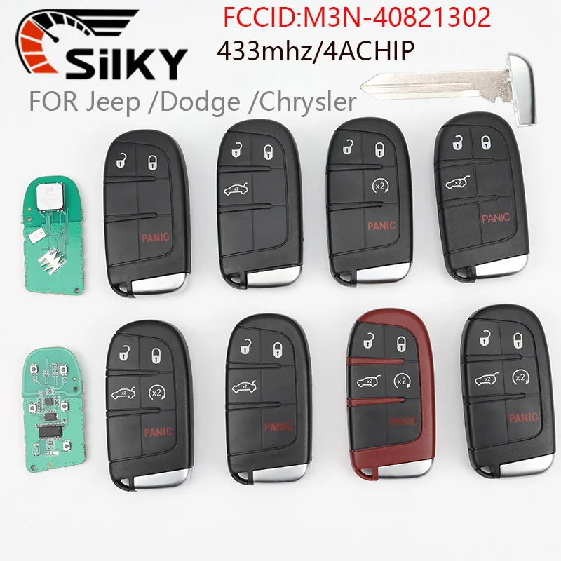 

SilKY FOR JEEP/Dodge/Chrysler smart remote car key 4ACHIP WITH 433MHZ replacement vehicle fob 2013-2020 blank llave M3N40821302