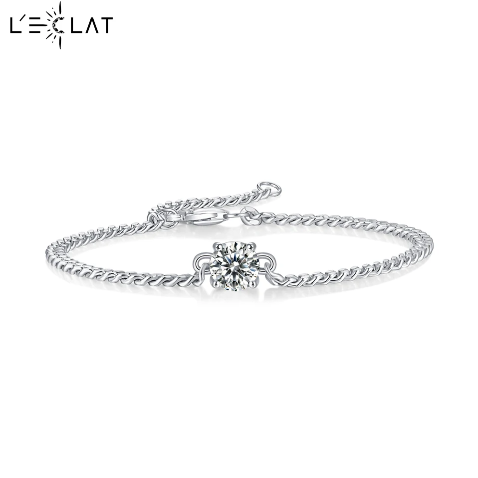 

LECLAT 1CT Real Moissanite Tennis Bracelet 925 Sterling Silver White Gold for Women Laboratory Wedding Plated Fine Jewelry Gift