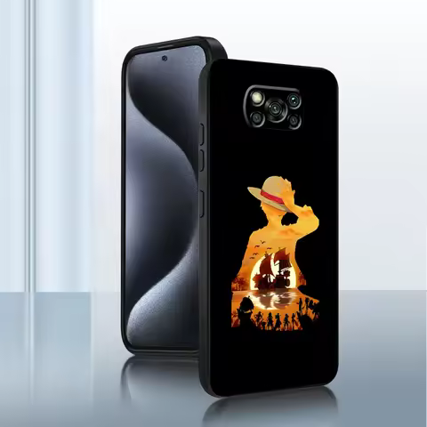 One Piece Luffy Logo Black Soft Shell Phone Case for Xiaomi Poco C75 C40 C50 X7 C71 F3 F7 M3 M4 Pro X4 Pro C51 C61 X3 NFC X5 M5s