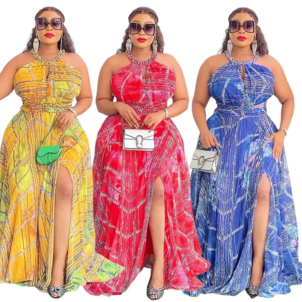 

Elegant African Dresses for Women 2025 New Fashion Sleeveless Chiffon Maxi Long Dress Casual Loose Solid Beach Outfits Robe