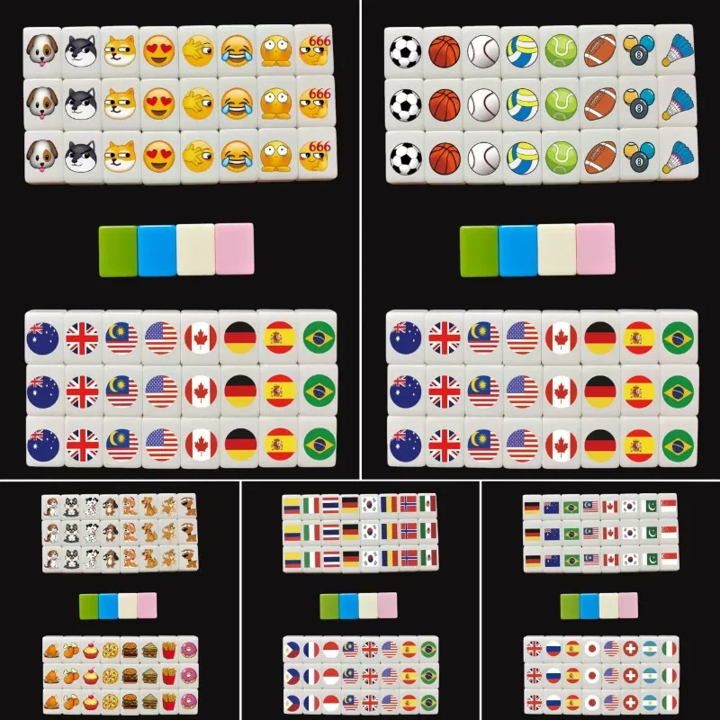 

Mini Seaside Escape Mahjong Board Games Tiktok 24mm 48 Blocks Mahjong Tile Multi-style Pattern Flag Ball Battle Chee Chess Toys