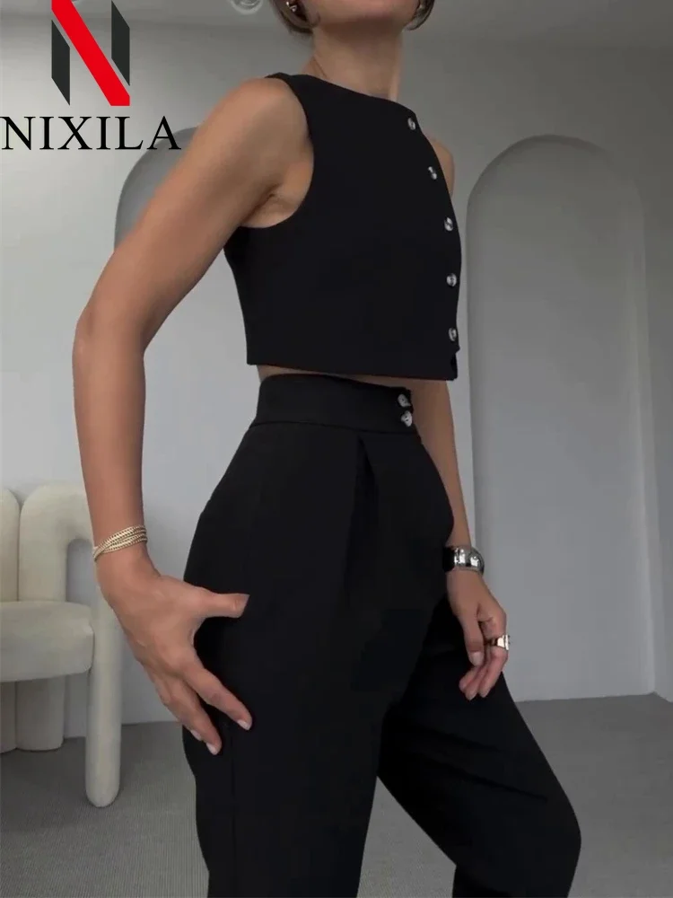 New in Spring Summer Elegant Women's Sets Korean Fashion Sleeveless Vest Sets for Women 2 Pieces Retro Office Clothing Pant Sets