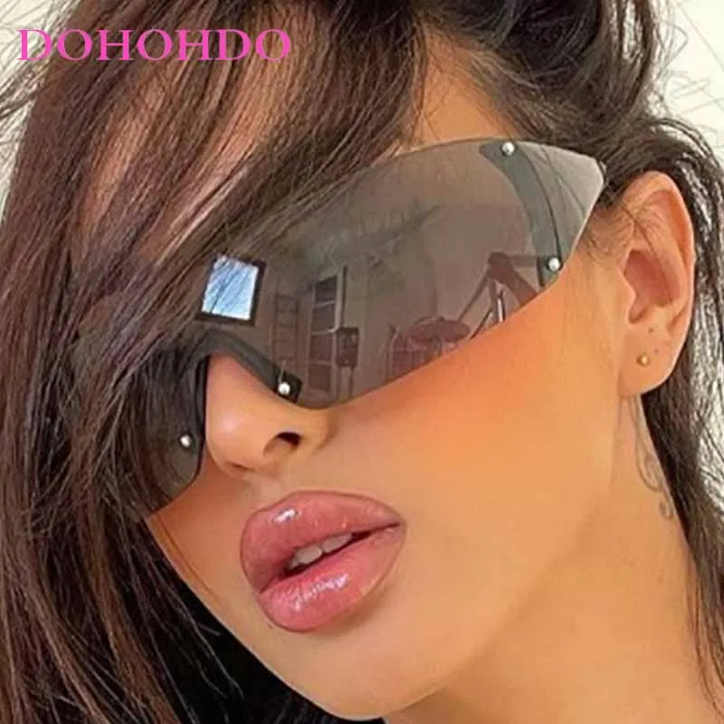 

Fashion Y2K Punk Rimless One-Piece Sunglasses Women Luxury Brand Design Men Shades Outdoor Sports Windproof Goggles Female UV400