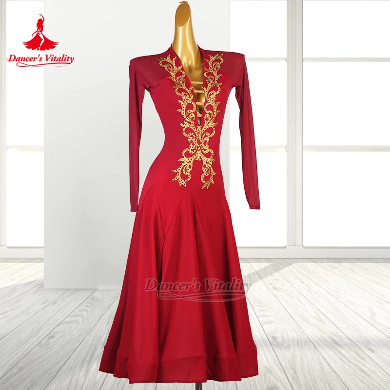 V-neck Social Dance Big Swing Dress Dancer's Vitality Adult Women Graceful Waltz Foxtrot Practise&Perform Clothe High-end Custom