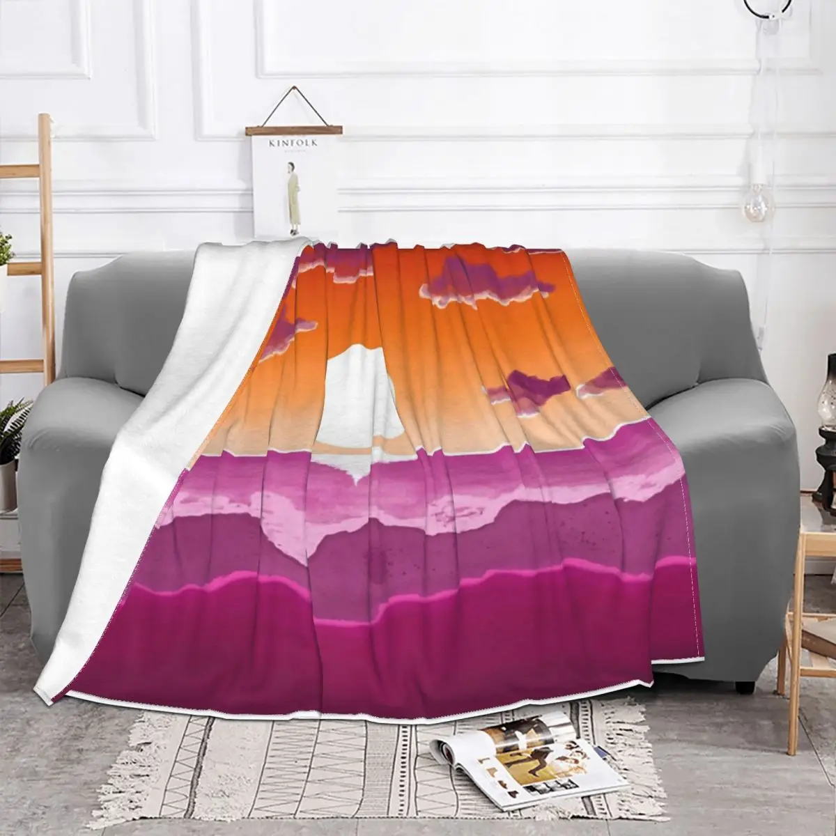 Subtle Stealth Lesbian Sunset Flag - Anime Bed Blankets Winter Blankets Winter Warm Blanket Throw Blanket