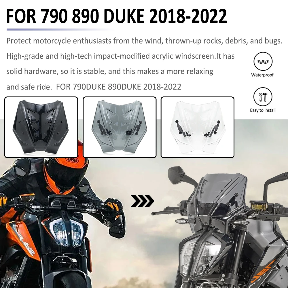 

Motorcycle Front Fairing Windscreen Windshield Fly Wind Deflector Screen FOR 790 890 Duke 790Duke 890Duke 2018-2022 2021 2020