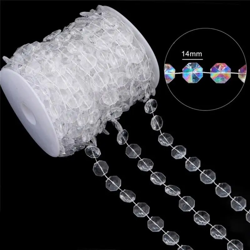 

E8BD Clear Plastic Beaded Chain Craft Bead String For Jewelry Making Bouquets Clothing Embellishment Sewing Craft
