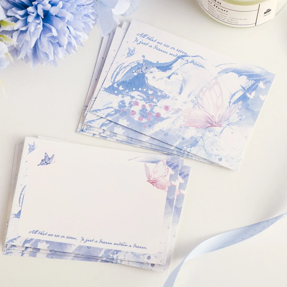 40 Blue Mist Butterfly Watercolor Art Card Light Purple Dyeing Dreamy Design Gentle Atmosphere Festival Blessing Message Card