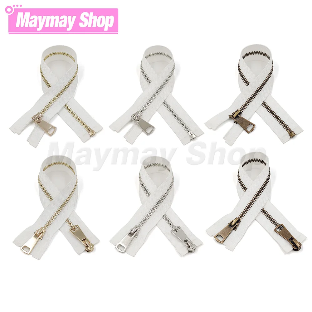 

10-80cm 5# High Quality Open-End Auto Lock Metal Zipper White Diy Handcraft For Clothing Pocket Garment Shoes Sewing Accessory