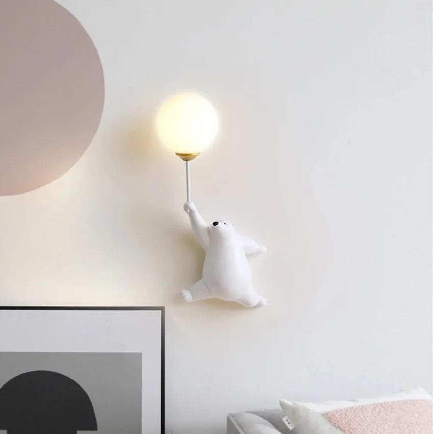 Cartoon Bear Wall Sconce for Kids Room Bedroom, Creative Pink Animal Light for Background Wall, Cute Home Decor Accent