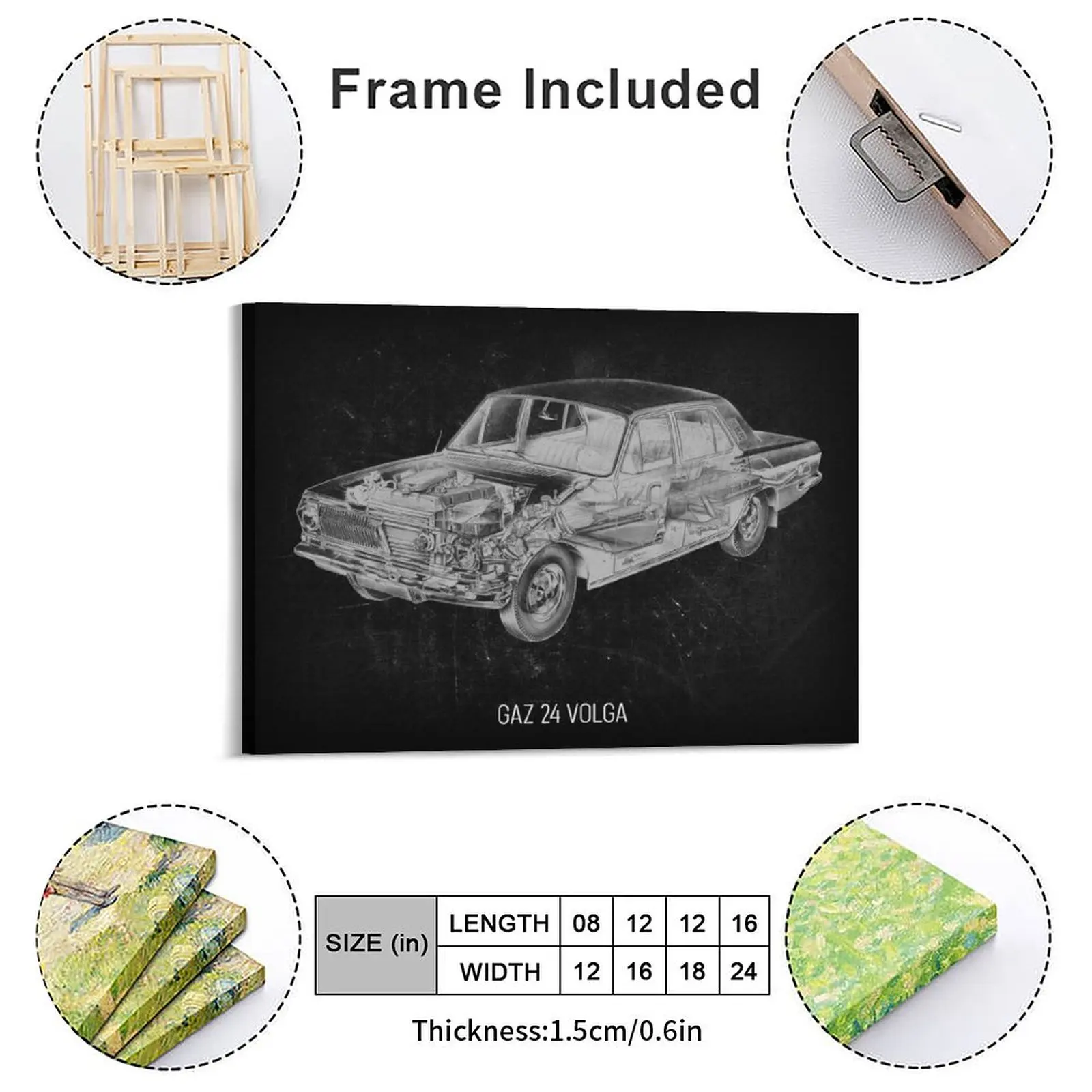 Gaz24 Volga Canvas Painting Mural Painting Pub Character Garage Framed Wall Paintings