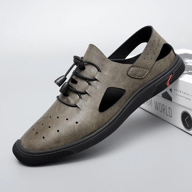 

Summer Men Sandals Genuine Leather Mens Casual Shoes Outdoor Men Leather Sandals for Men Beach Shoes Roman mens Shoes