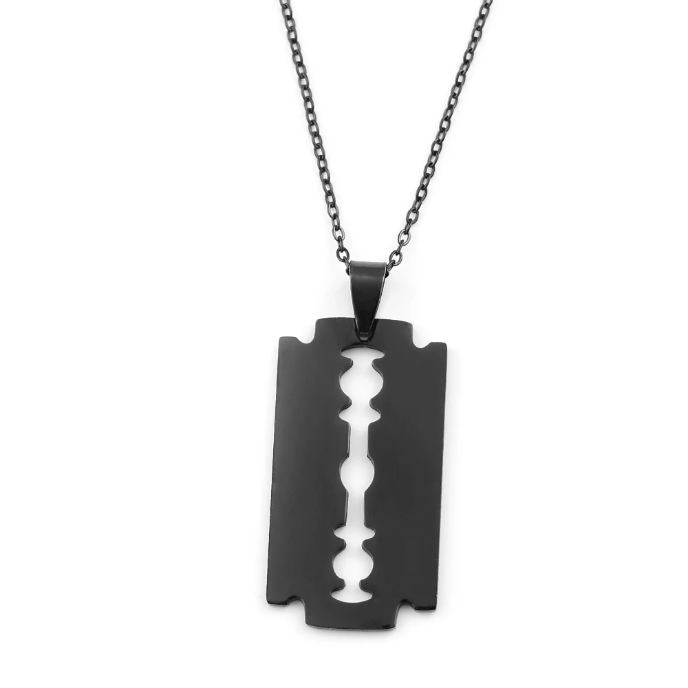 Hip-Hop Rasierklingen-Anhänger Halskette für Männer, Gothic Punk Edelstahl Männerschwert Doppelschneidige Rasierklinge Form Kettenschmuck