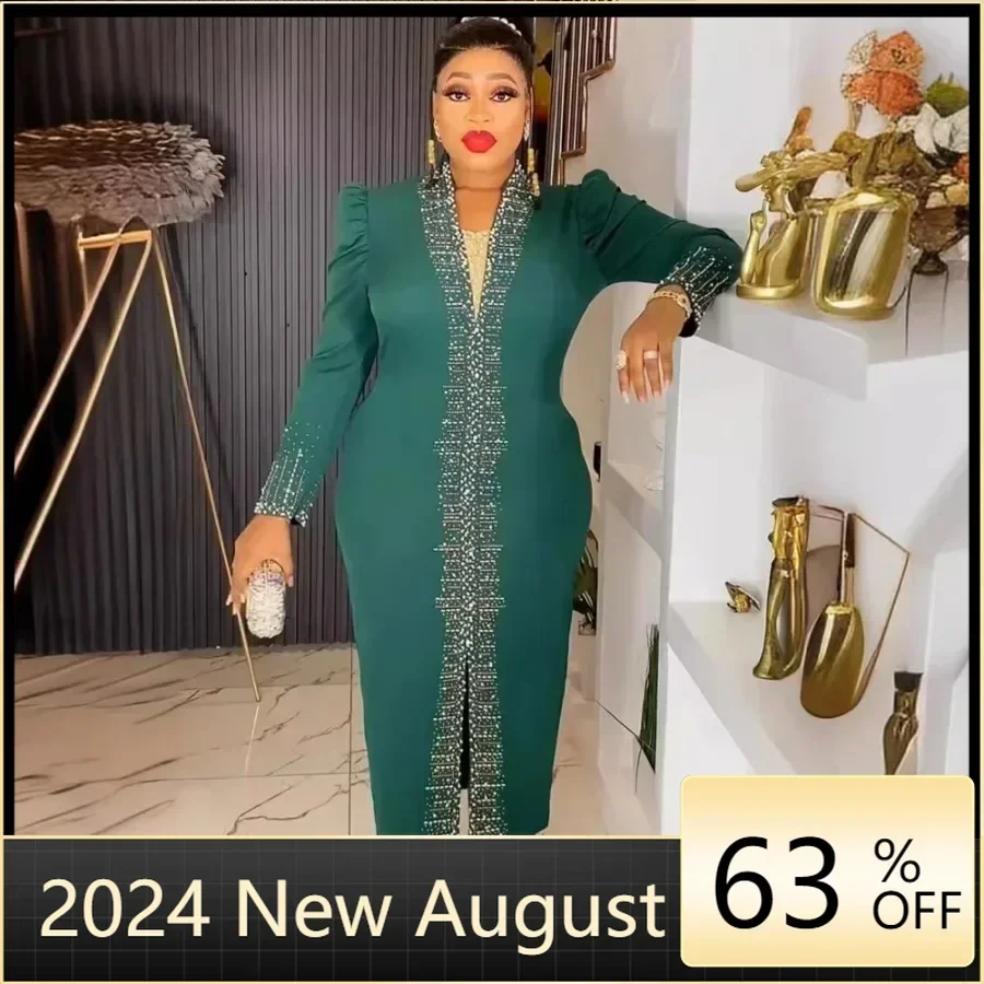 

2024 New African Wedding Party Plus Size Dresses For Women Dashiki Ankara Evening Gown Elegant Turkey Outfit Robe Africa Clothes