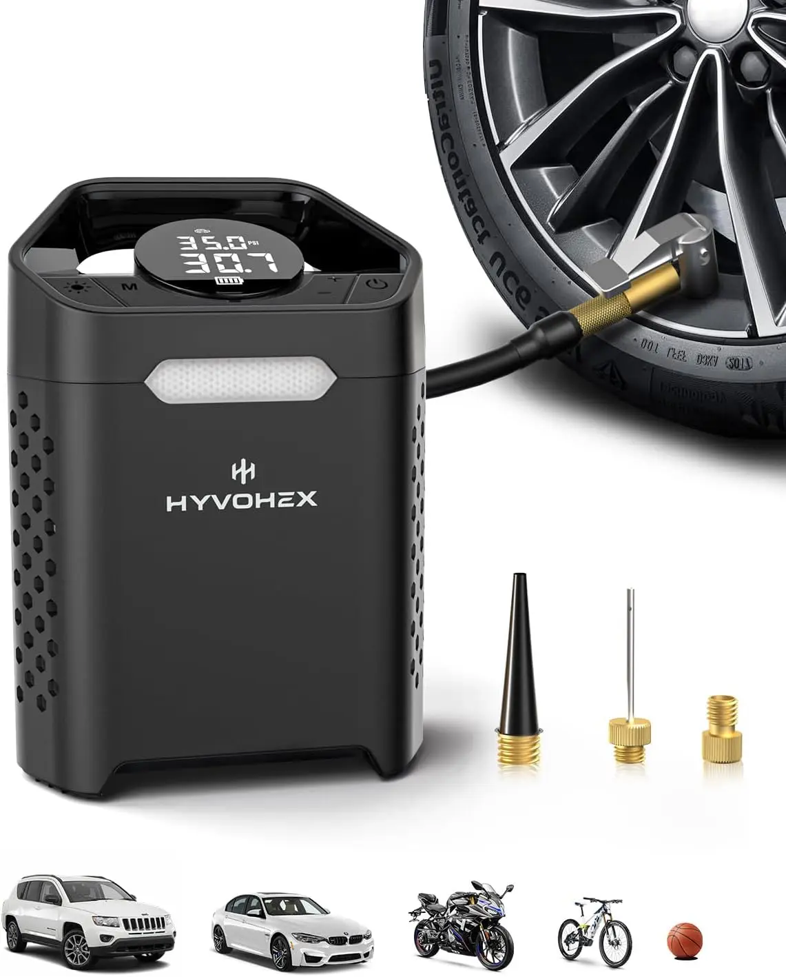 

160 PSI Portable Air Compressor, 1-Min Fast Inflation, Digital Gauge & LED Light, Cordless Tire Pump for Car, SUV, Bike