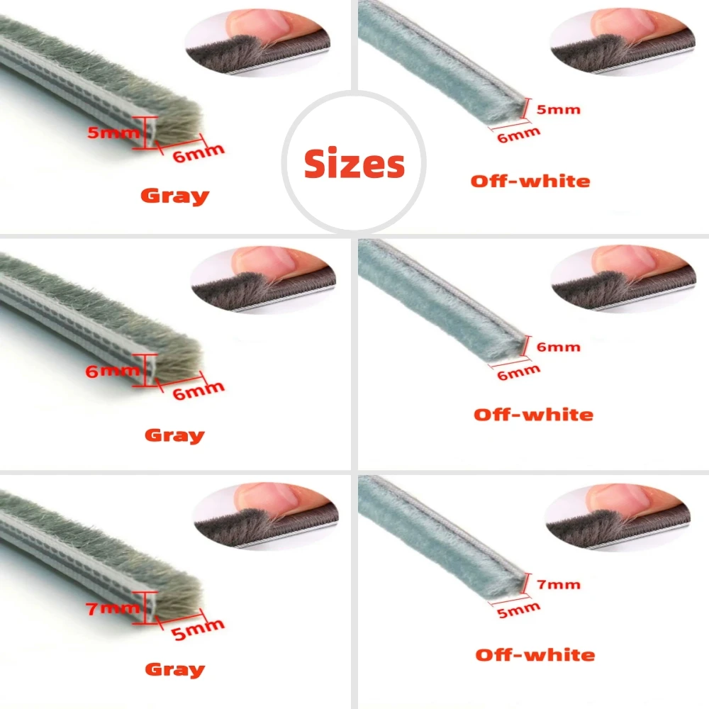 5/10M Door Window Brush Strip Self-adhesive Sound Insulation Draught Dehumidification Seal Strip Household Accessories