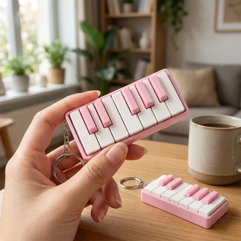 3D Printed Piano Stress Clicker Keychain Novelty 12-key Press Fidget Piano Charm Keyring Mechanical Touch Click Sound Effect