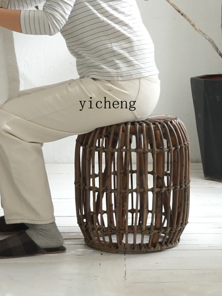 XL Style Rattan Stool Woven Low Stool Outdoor a Block of Wood Or Stone Flower Stool round Stool Tea Stool