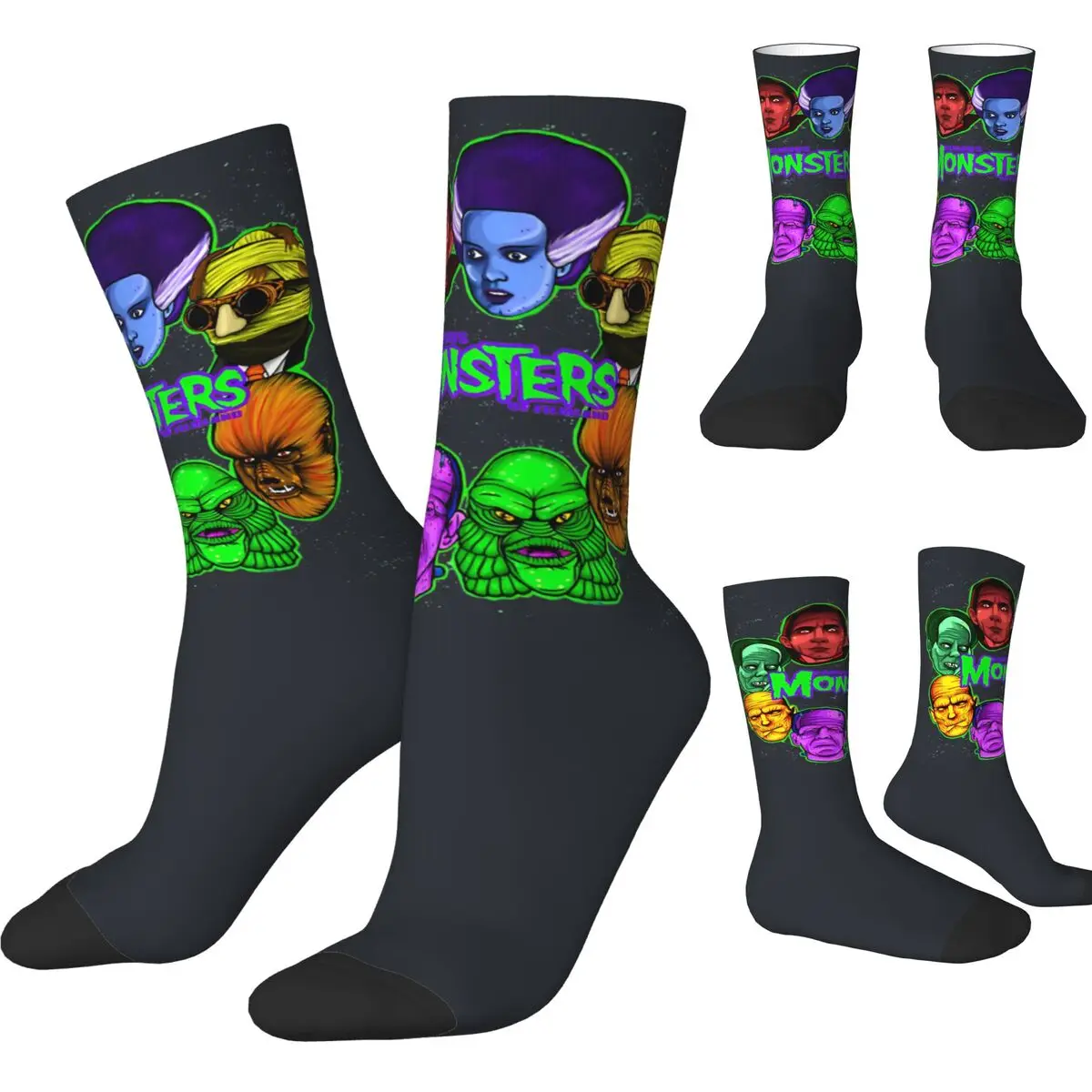 Famous Monsters Of Filmland Stockings Unisex Men Socks Quality Novelty Socks Autumn Outdoor Sports Anti-Slip Pattern Socks Gift