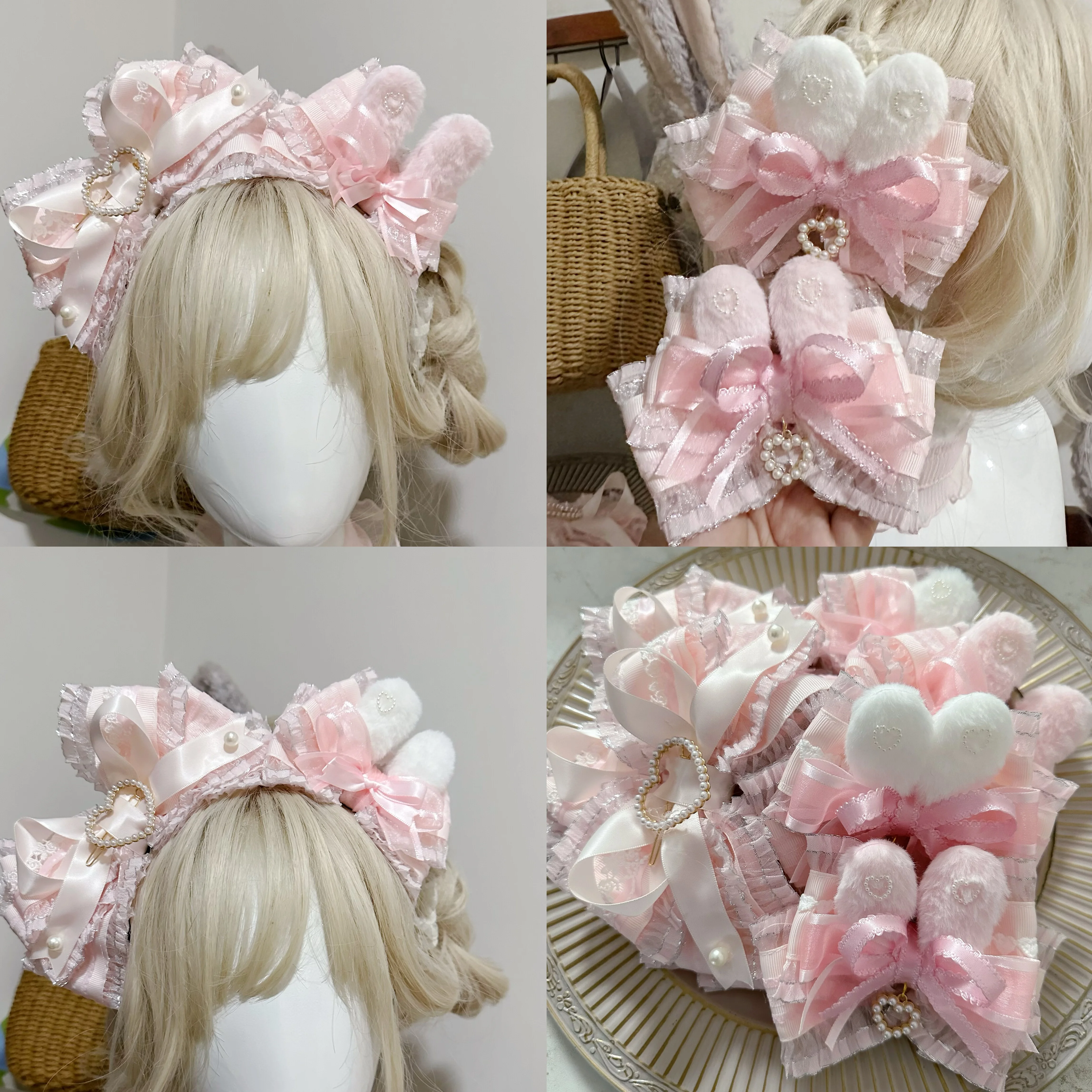 

Handmade Original Big Bow Rabbit Ear Headband Cute Kc Bow Rabbit Sp Edge Clip Small Object Photo Doll