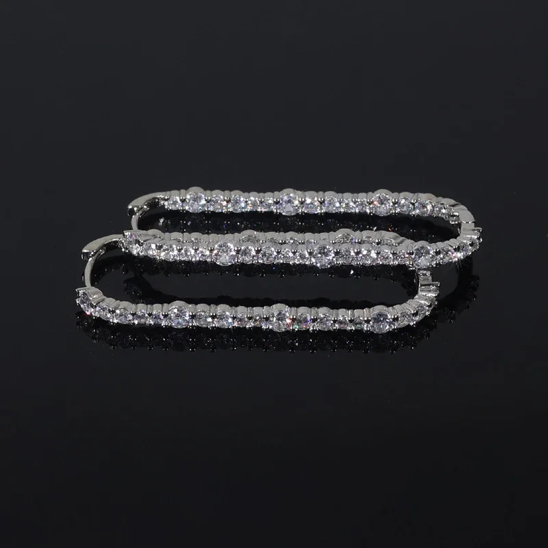 Sparking Bling 5A Cubic Zirconia CZ Jewelry Geometric Long Rectangle Huggie Hoop Earring For Women