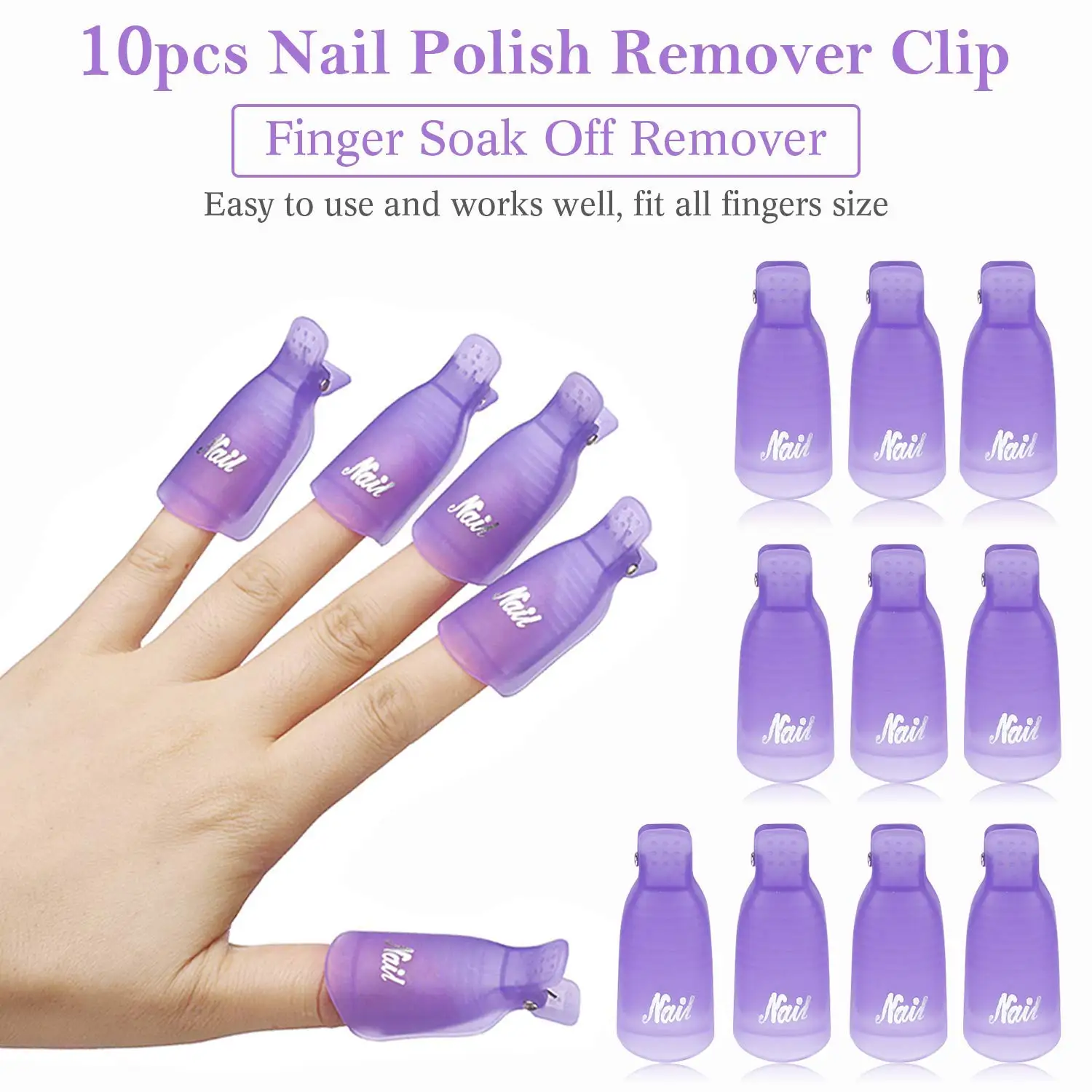 10Pcs Remove Armor Clips Plastic Acrylic Nail Art Soak Off Cap Clips Transparent Red Purple For Women