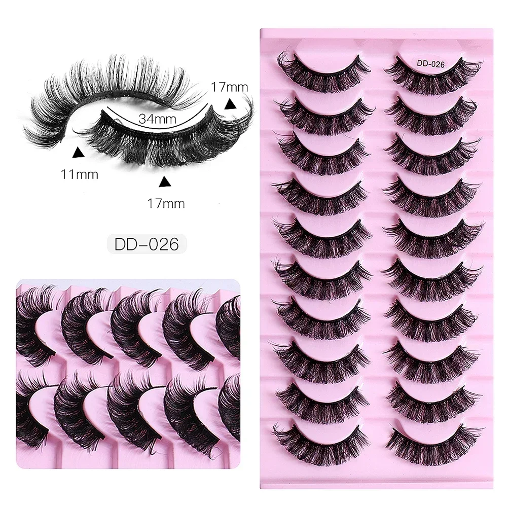 10 Pairs DD Krul Russische Strip Wimpers Pluizig Volume Valse Wimpers DD Krul Dramatische Rommelige Faux Nertsen Nep Wimpers Make Up