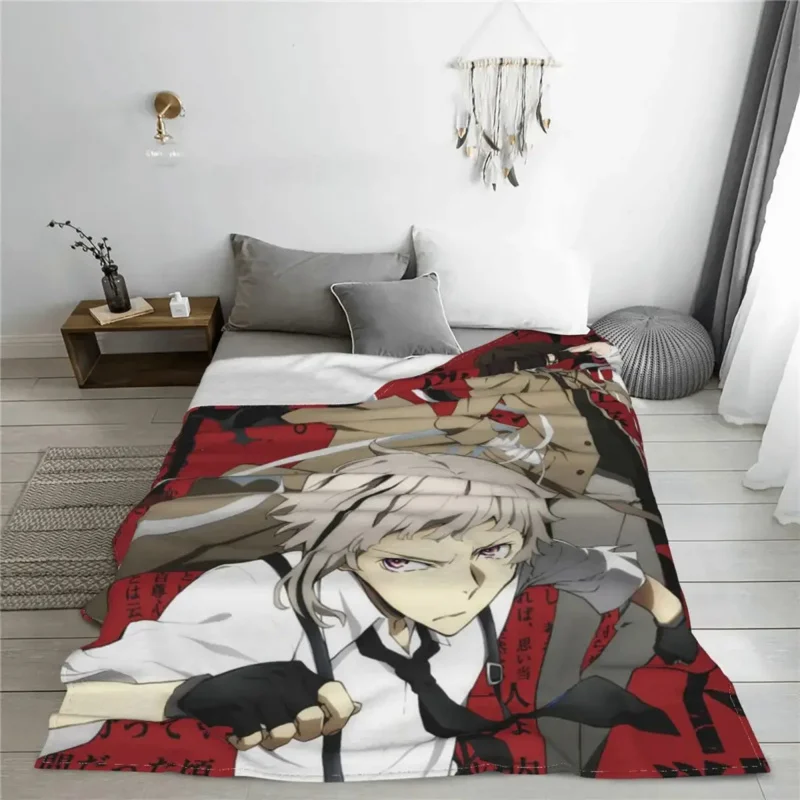 Bungou Stray Dogs Anime Flannel Textile Decor Atsushi Nakajima Lightweight Thin Throw Blanket for Home Travel Rug Piece