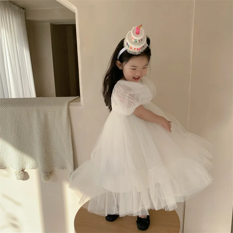 Children\'s Princess Dress Korean Girl\'s Lace  White Fairy Dress Birthday Show Dress flower girl dresses  kids clothes girls