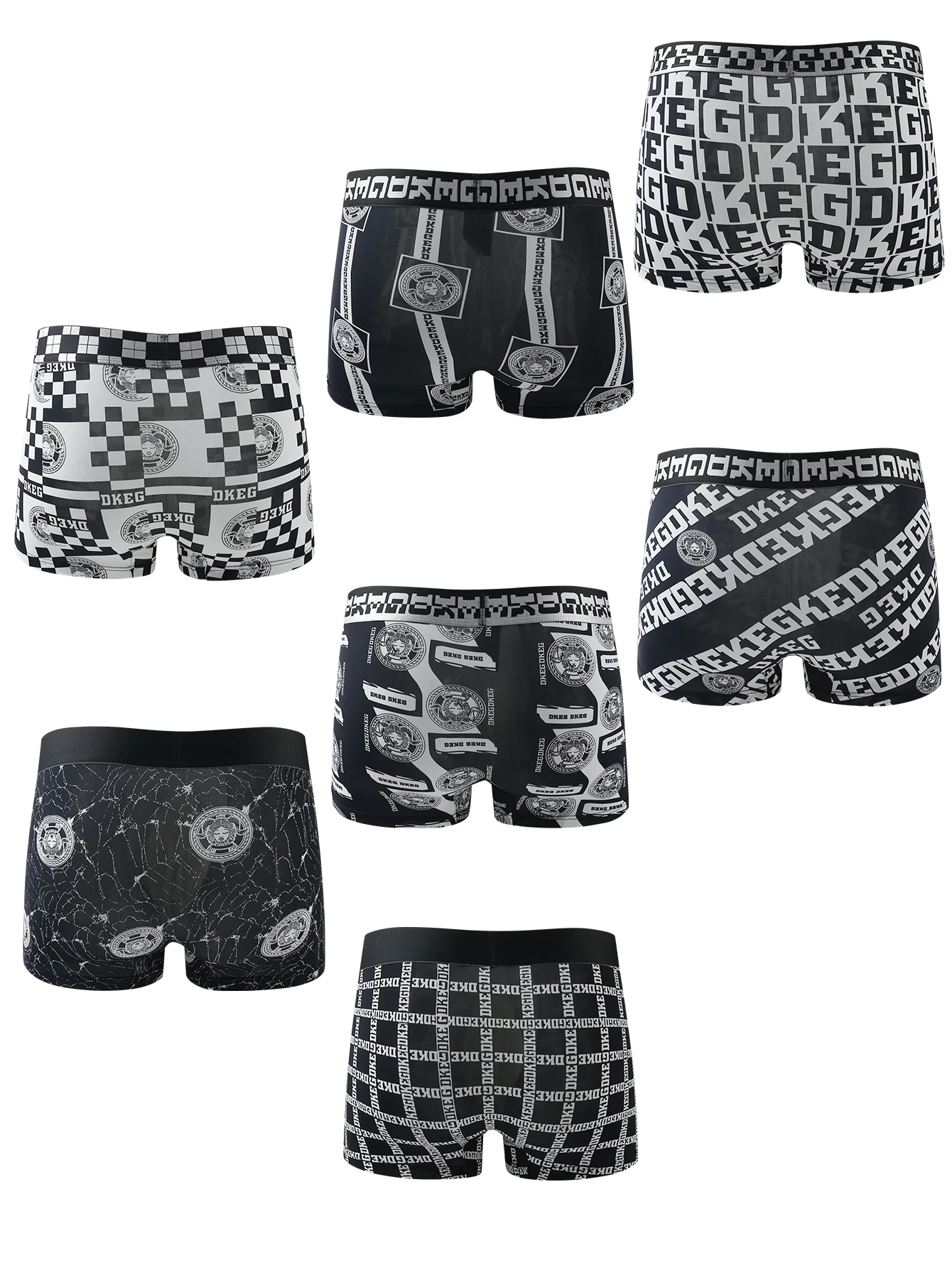 Men\'s underwear ice black and white personality printed breathable antibacterial crotch boxers men\'s shorts 7 pieces combination