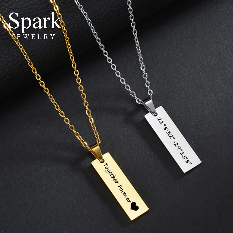

Spark Personalised Geometry Bar Engrave Name Date Necklaces Vertical Tags For Women Girls Birthday Jewelry Gift