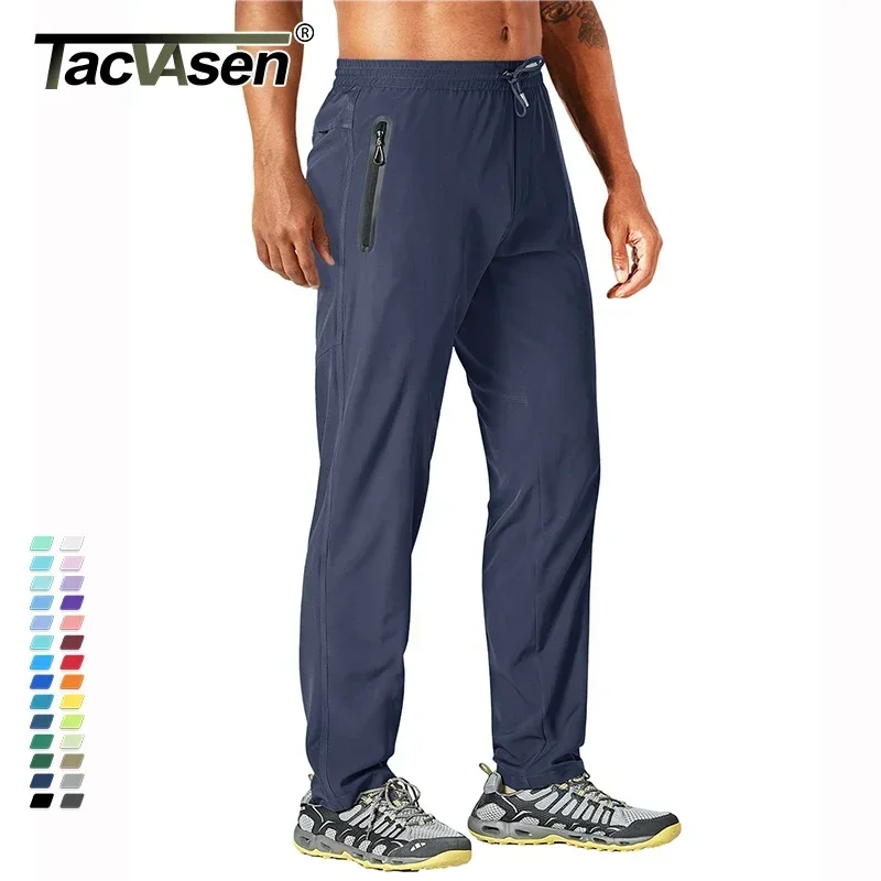 TACVASEN Mens Outdoor Pants Quick Dry Straight Running Hiking Pants Elastic Lightweight Yoga Fitness Exercise Sweatpants Joggers