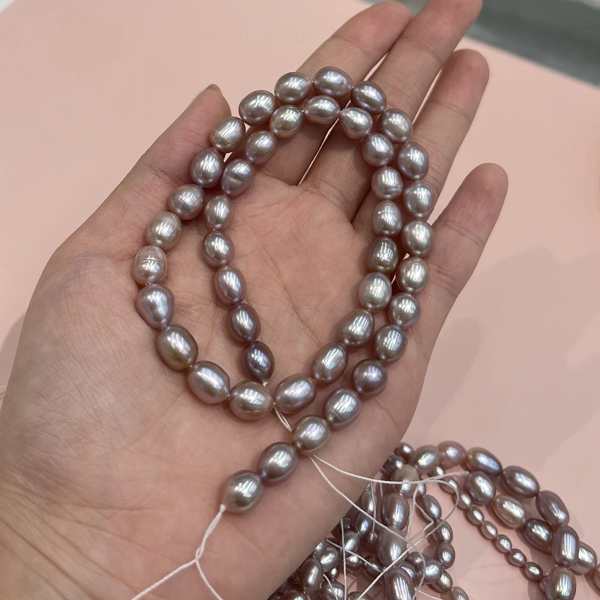 AAA Natürliche Süßwasser-Reisperlen in Lila, 3-9 mm, für die Schmuckherstellung, DIY-Halsketten, Armbänder, Ketten, Ohrringe, Accessoires – Detail 6
