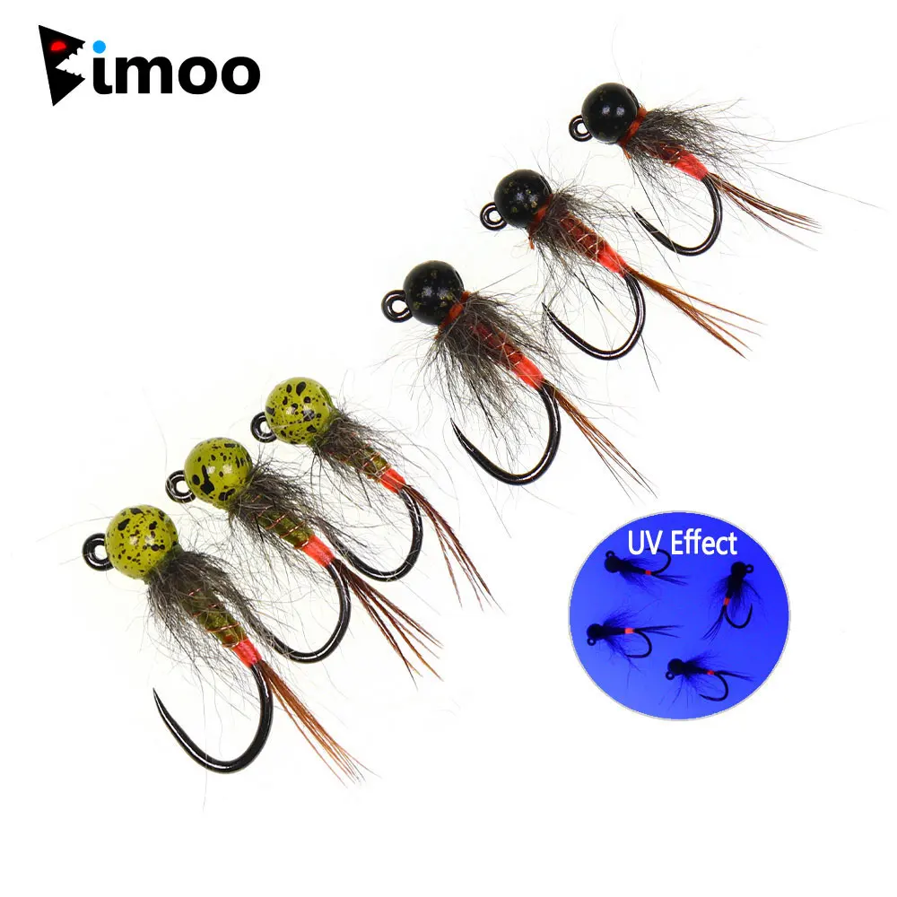 6PCS #14  #16 #18 Fast Sinking Mottled Tungsten Bead Head Barbless Jig Nymph Fly Perdigon Euro Wet Nymph Trout Fishing Lures Fly