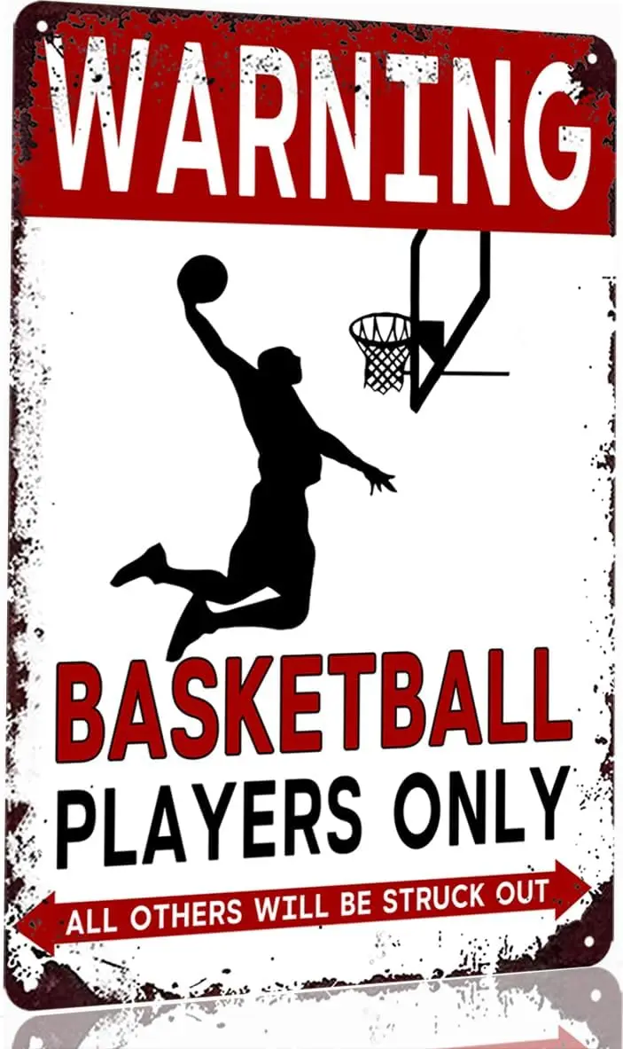 Pancarte décorative en métal vintage sur le thème du basketball, idéale comme cadeau pour garçons de 8 à 12 ans, pour chambre de sport ou chambre à coucher, avec message d'avertissement