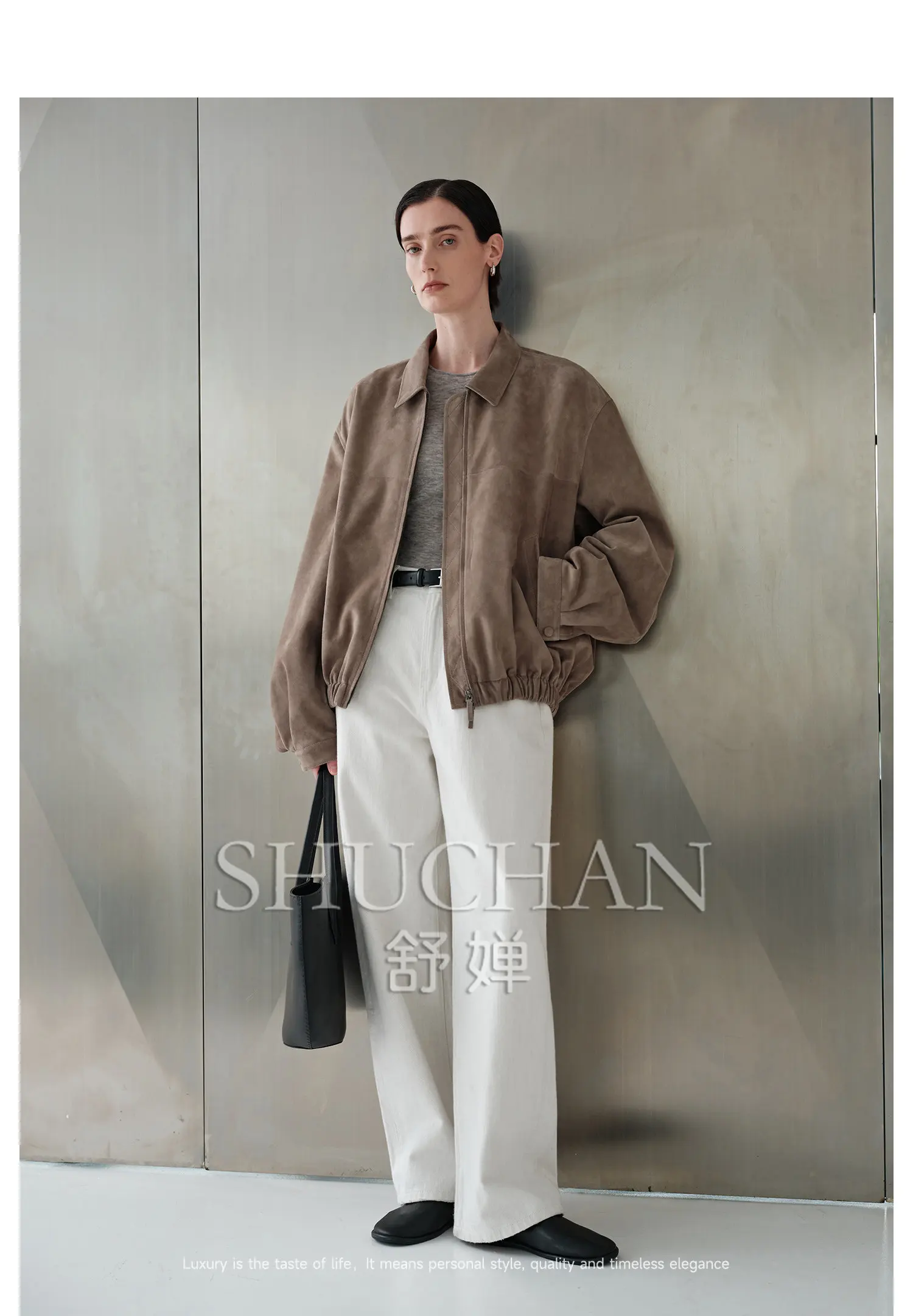 2026 autumn winter jacket women Quan imported suede/soft light vegetable tanned lambskin old money wind wide shoulder leather ja