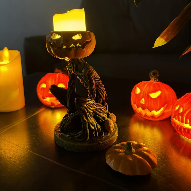 Cross-Border Halloween Pumpkin Candlestick Resin Decorations Desktop Atmosphere Decoration Holiday Gift