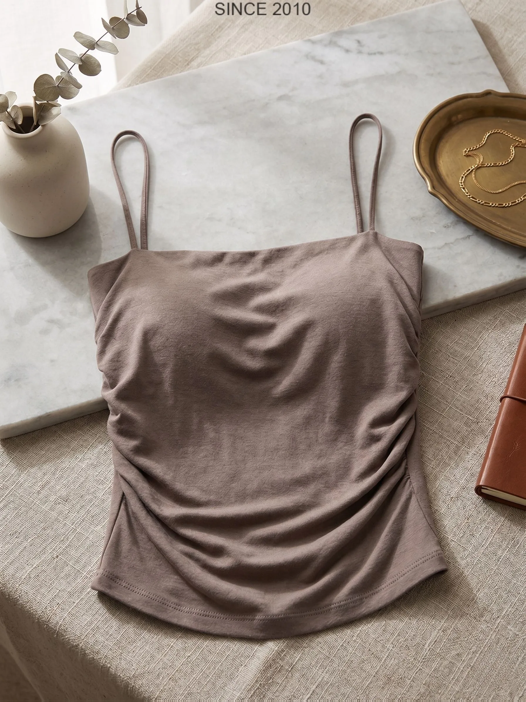 3 Pack Women's Beautiful Back Camisole Fixed Padded Cups Ruched Waist Breathable Tank Top