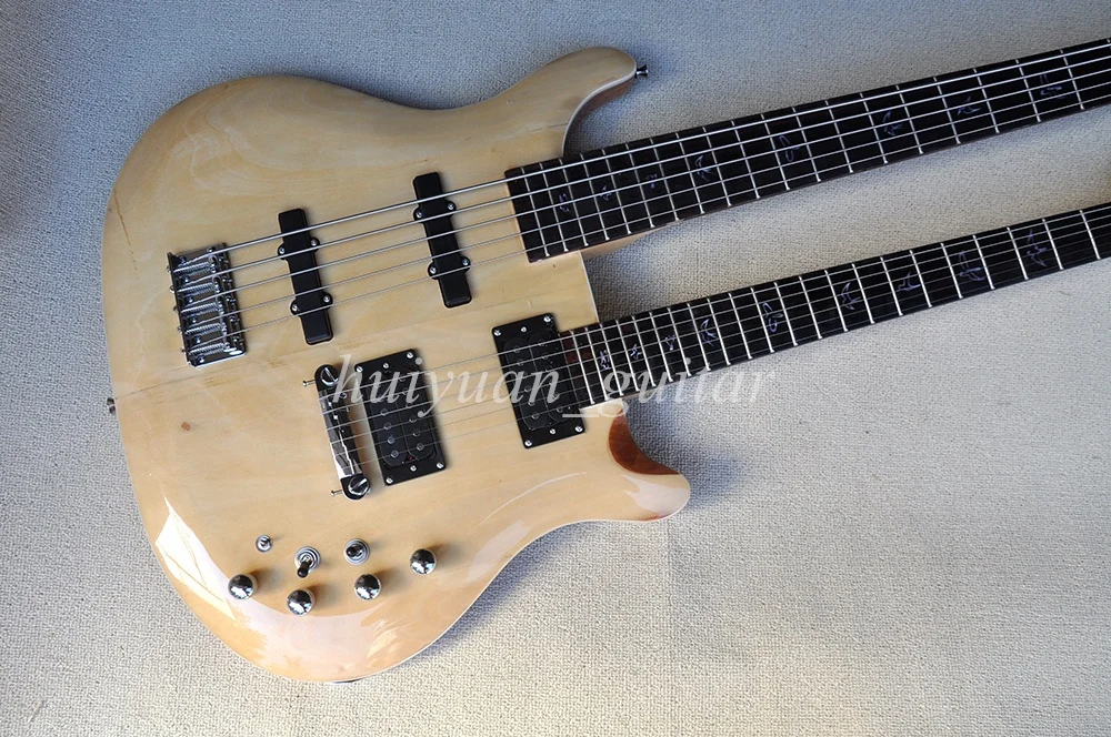 Flyoung Natural Wood Color 5+6 Strings Double Neck Electric Guitar with Rosewood Fretboard