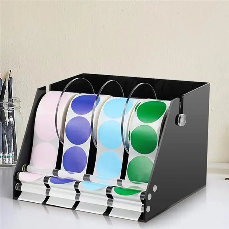 ABDJ-Adjustable Label Dispenser Sticker Dispenser Label Roll Holder Acrylic Tape Organizer Stand