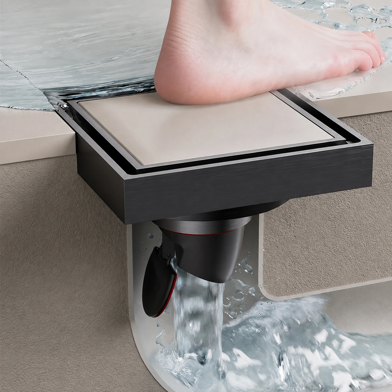 10cm Brass Invisible Floor Drain Anti-odor Shower Drain Bathroom Square Kitchen Drainer Toilet Filter 4inch