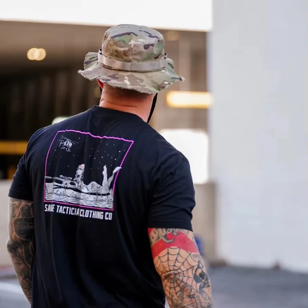 2026 Mermaid Sniper Tactical T Shirt Cotton Short Sleeve Helicopter Star Night Graphic Double Sided Print Military Casual Tops
