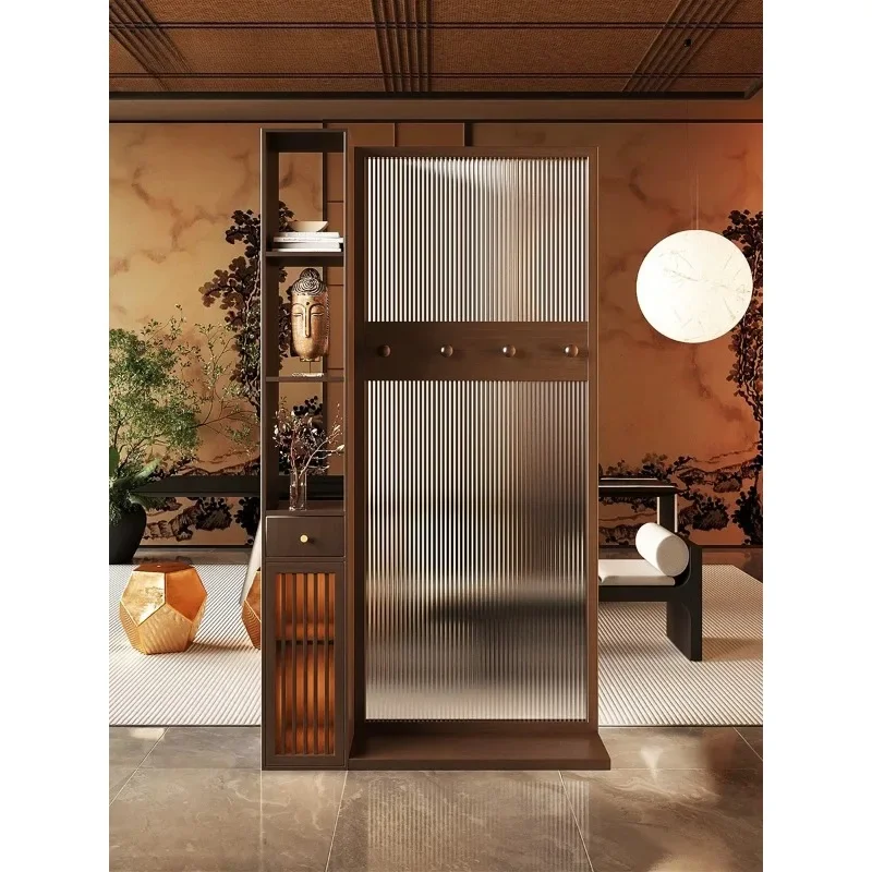 Glass screen partition cabinet, living room, household solid wood shelves, entrance entrance, shielding and hanging clothes
