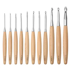 1PC Wooden Handle Aluminum Crochet Hook For Needlework Handmade Diy Wool Crochet For Knitting Sewing Accessories Tool 16.3x1.3cm