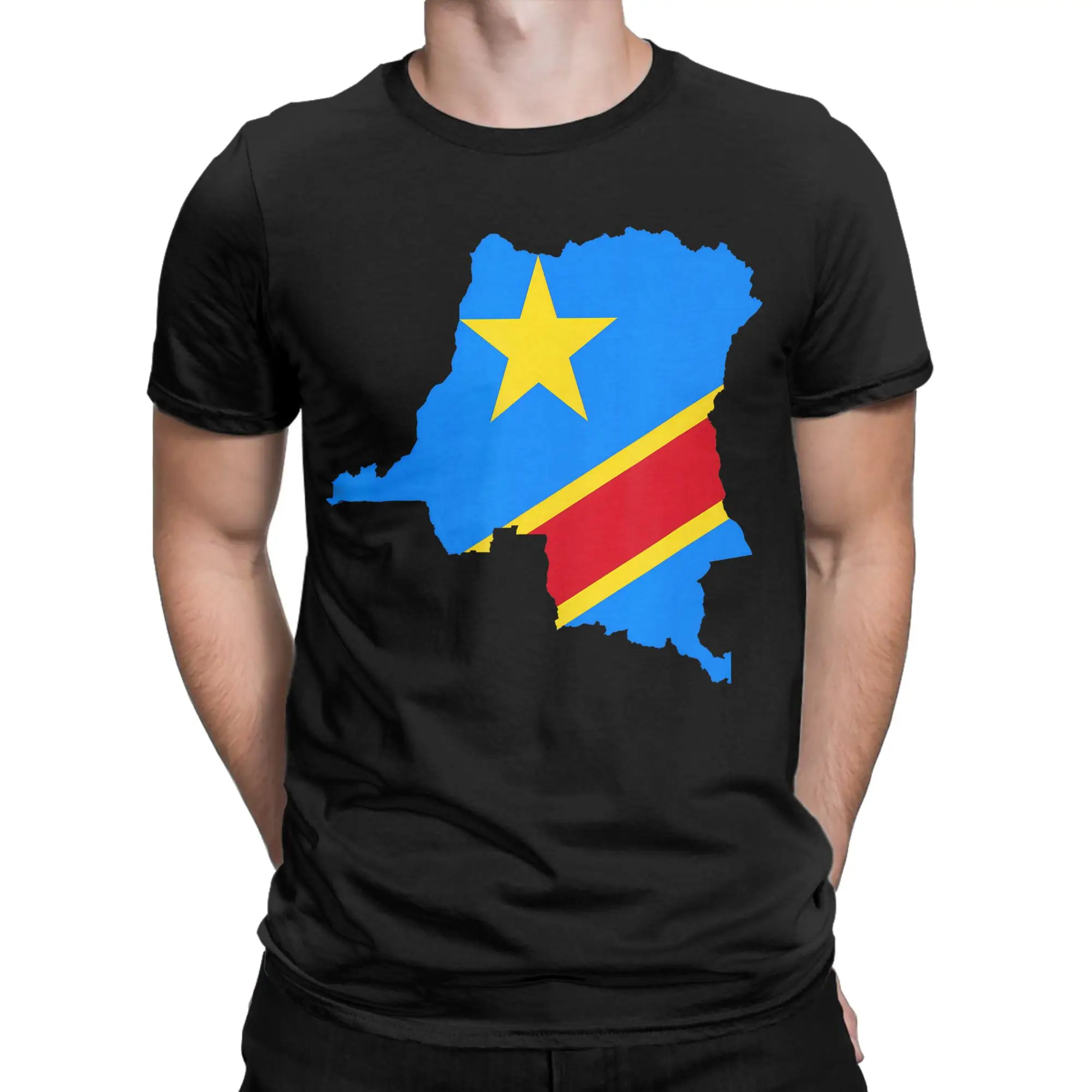 Republic Of The Congo Flag Map T-Shirts Men  Novelty Pure Cotton Tees Round Collar Short Sleeve T Shirts Summer Clothing