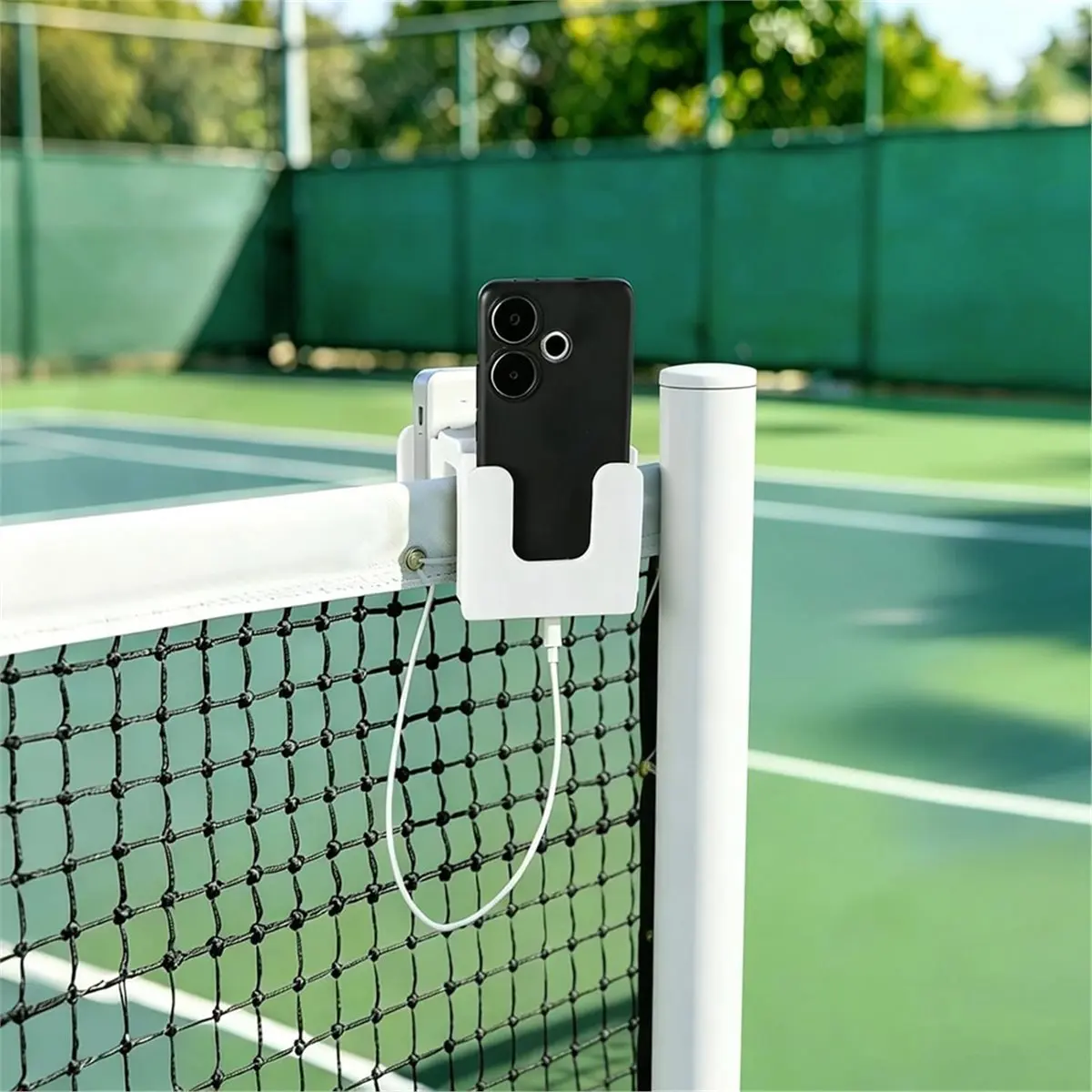 Tennis Net Phone Holder, 3D Printed Dual-View Camera Mount 30° Golden Angle Dual Holders Simul Rec